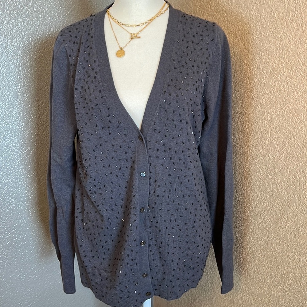 *Jcrew - Size L - purple/blue cardigan button down sweater with bead accents